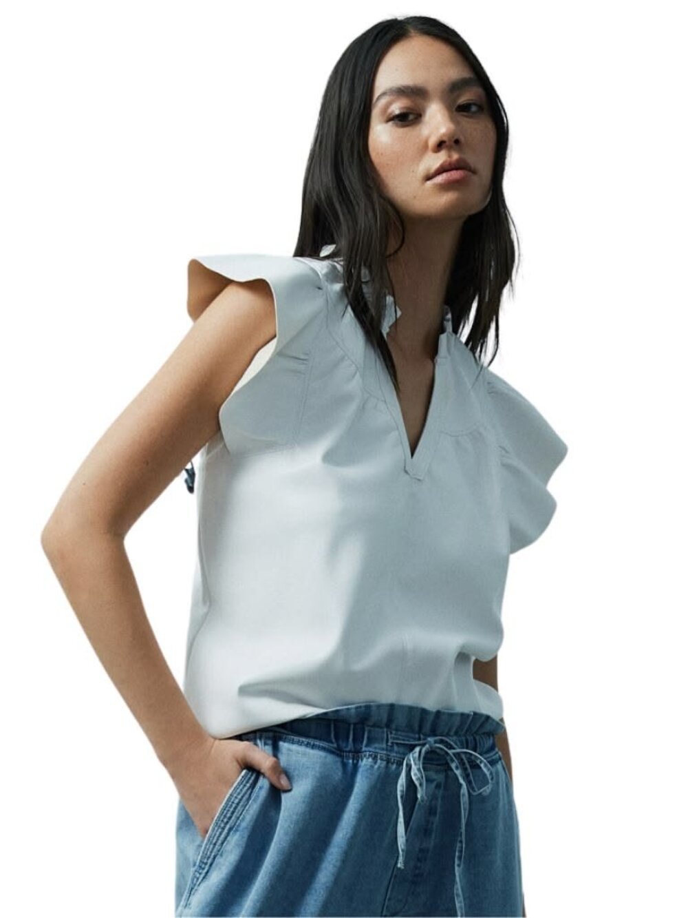 Melissa Nepton Women's Izma Ruffle Tank Top in White Size Small